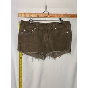 American Eagle Corduroy Shorts Womens 8 Brown Olive Low Rise Raw Hem Cut Offs